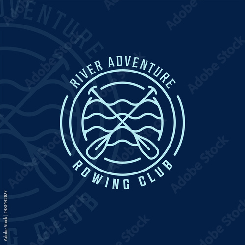 paddle or rowing logo line art simple minimalist vector logo illustration template icon graphic design . kayak canoe kayaking sign or symbol for extreme sport or travel business with circle badge