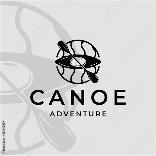 paddle or rowing logo line art simple minimalist vector logo illustration template icon graphic design . kayak canoe kayaking sign or symbol for extreme sport or travel business with circle badge