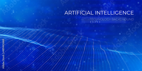 Abstract blue particle background. Flow wave with dot landscape. Digital data structure. Future mesh or sound grid. Pattern point visualization.