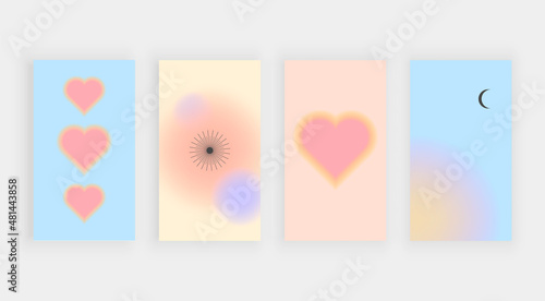 Social media backgrounds for stories with blur effect and hearts