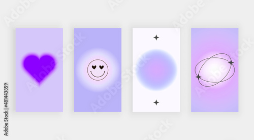 Purple social media backgrounds for stories with blur effect and hearts
