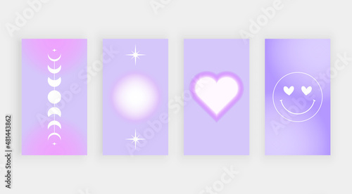 Purple social media backgrounds for stories with blur effect and hearts