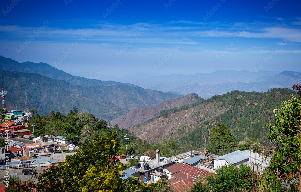 Panoramic view of mountain and village in Mexico
