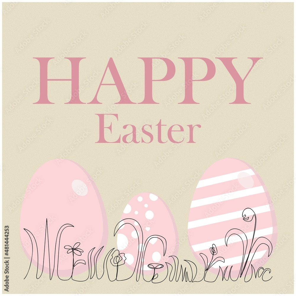 Easter card with three pink eggs and the inscription: Happy Easter. Easter card with three pink eggs and the inscription: Happy Easter.
