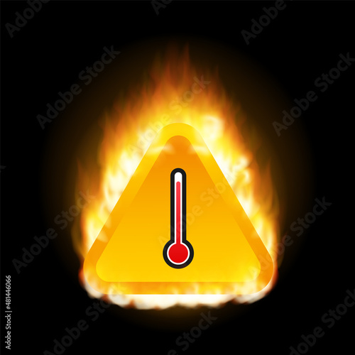 Flat icon with red high temperature. Flat blue icon. Fire, flame.