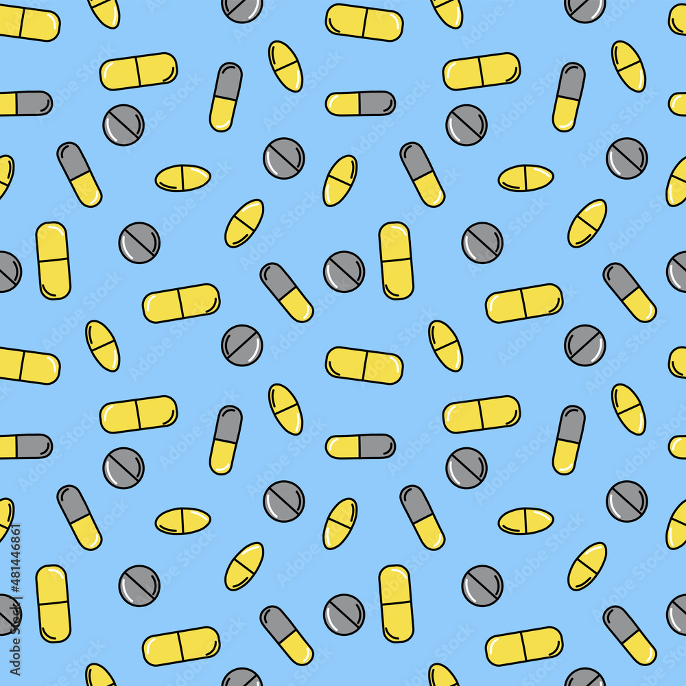 A set of seamless patterns of tablets (pills) pixels 1000x1000. Vector graphics A set of seamless patterns of tablets (pills) pixels 1000x1000. Vector graphics