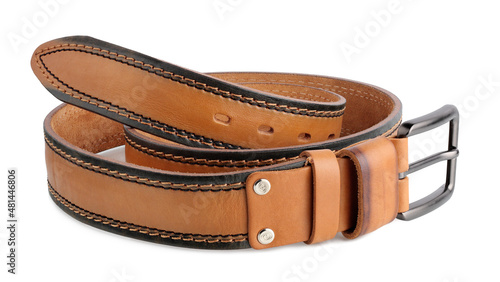 Leather belt, brown, isolated on a white background