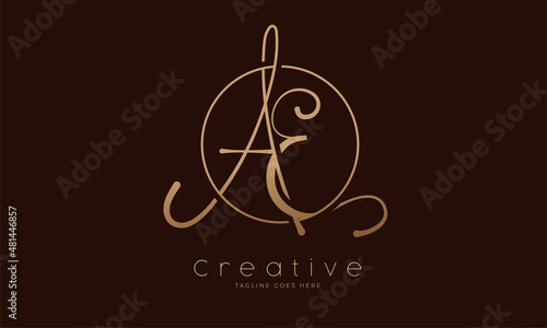 Initial AE Logo. hand drawn letter AE in circle with gold colour. usable for business, personal and company logos, vector illustration