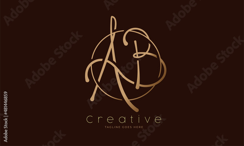 Initial AB Logo. hand drawn letter AB in circle with gold colour. usable for business, personal and company logos, vector illustration