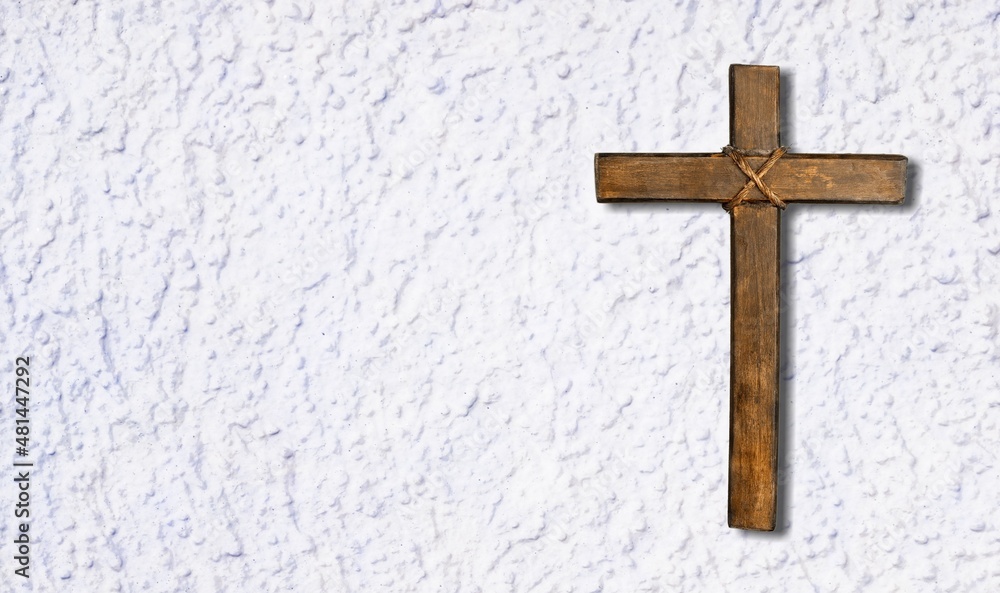 Crucifix on wall of old church. Catholic crucifix cross