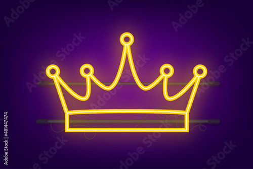 Crown of king isolated on white background. Neon royal icon. Vector stock illustration.