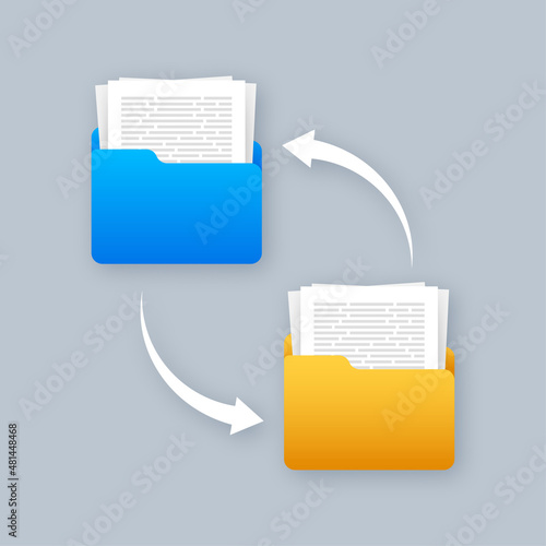 Flat icon with file exchange. Flat digital vector illustration. Cloud storage icon. Data storage.