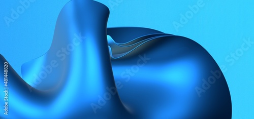 Smooth wave lines on blue neon color light background.