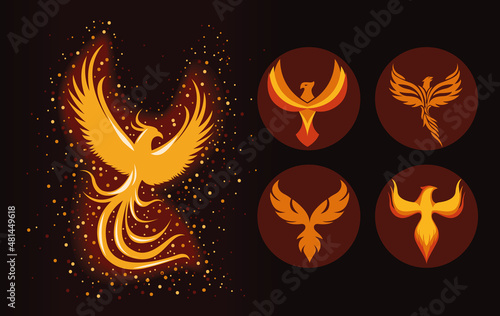 five phoenix birds icons