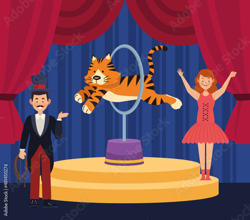 circus couple and tiger