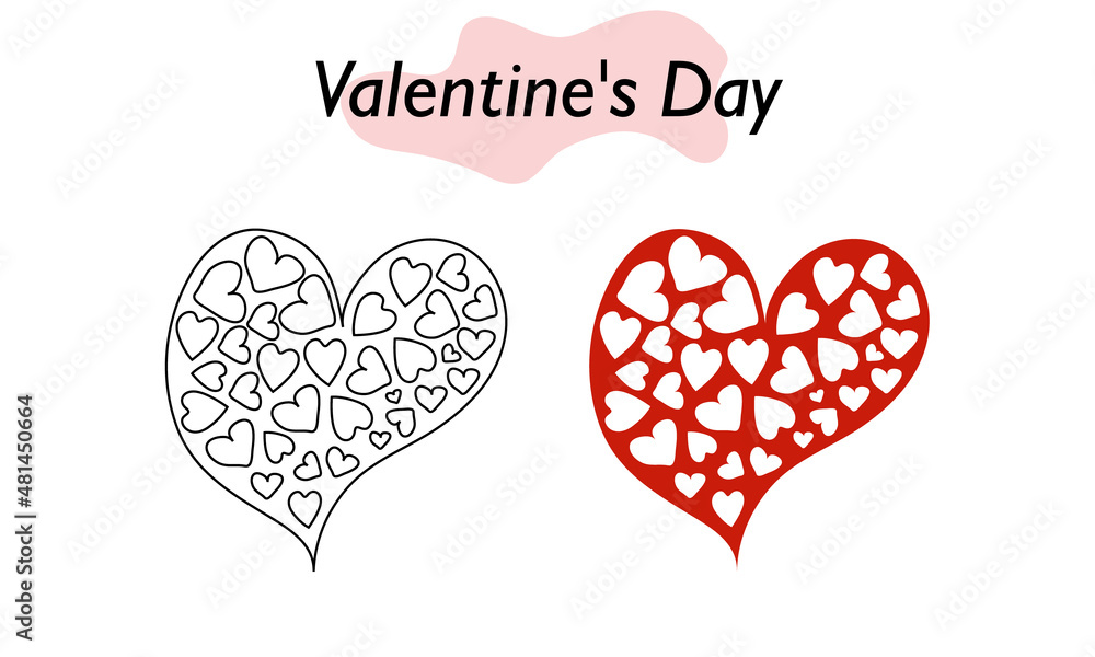 A symbol of love for Valentine Day. The heart is red and the heart is in lines. Vector illustration.