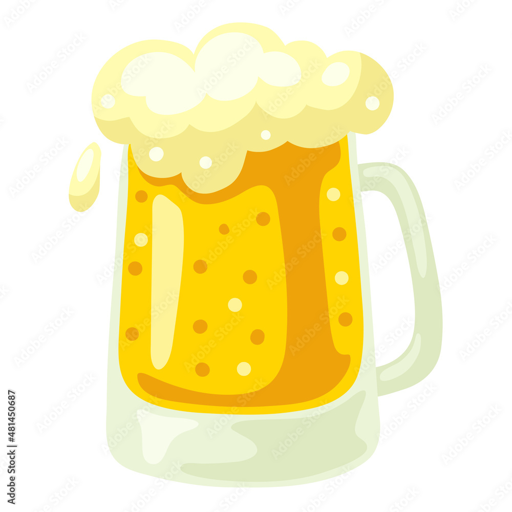 Glass mug with light beer and froth. Illustration for Oktoberfest. Glass mug with light beer and froth. Illustration for Oktoberfest.