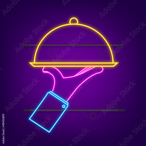 Neon style cover for dish for cover design. Vector illustration isolated. Business concept.