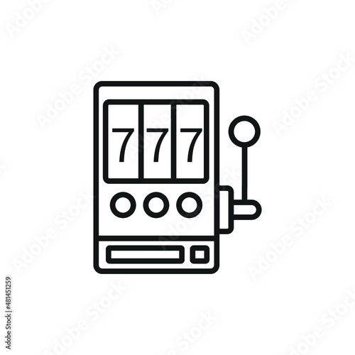 Slot machine with sevens line icon, outline sign, linear style pictogram isolated on white. Casino machine symbol, logo illustration. Editable stroke