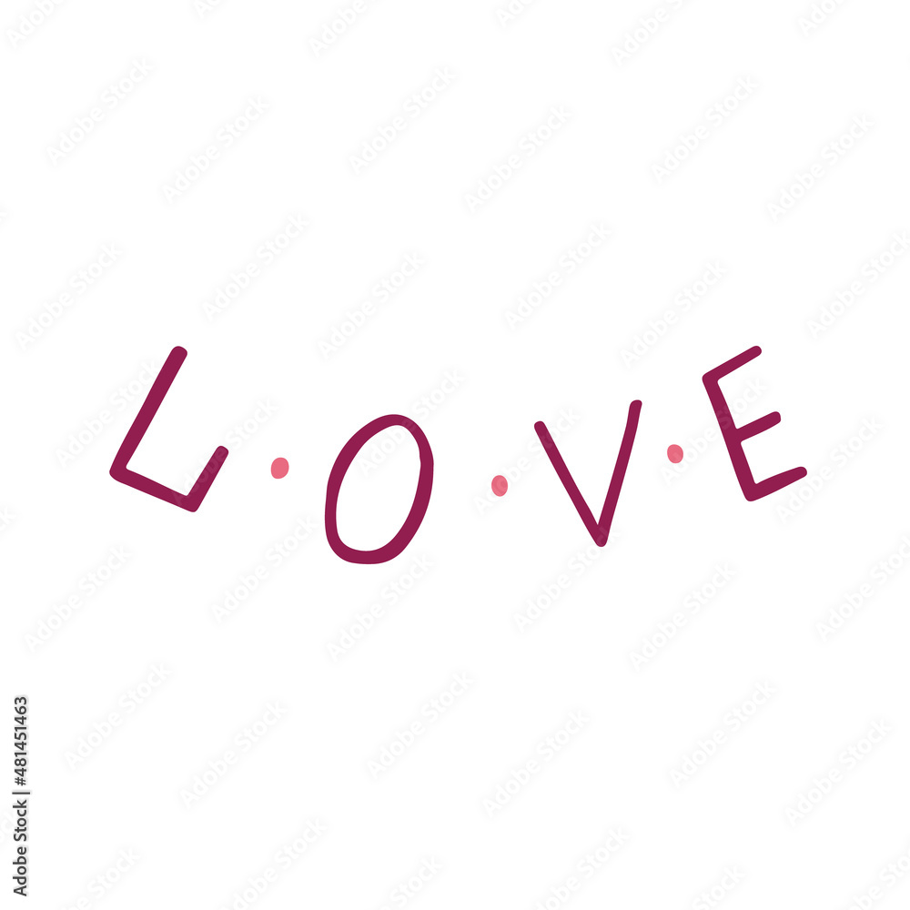 Hand drawn lettering love dot. Romantic Love Valentine's Day vector hand drawn doodle text Hand drawn lettering love dot. Romantic Love Valentine's Day vector hand drawn doodle text