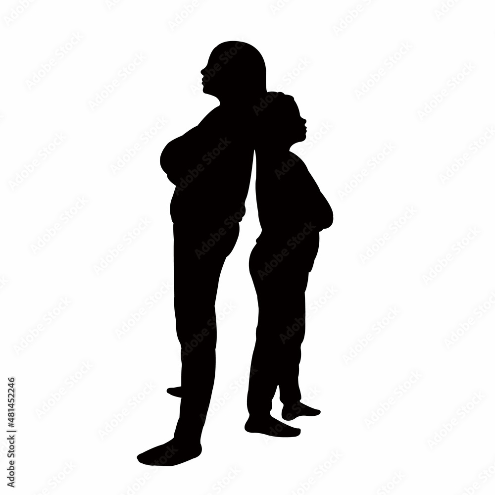 sisters standing back to back, silhouette vector sisters standing back to back, silhouette vector