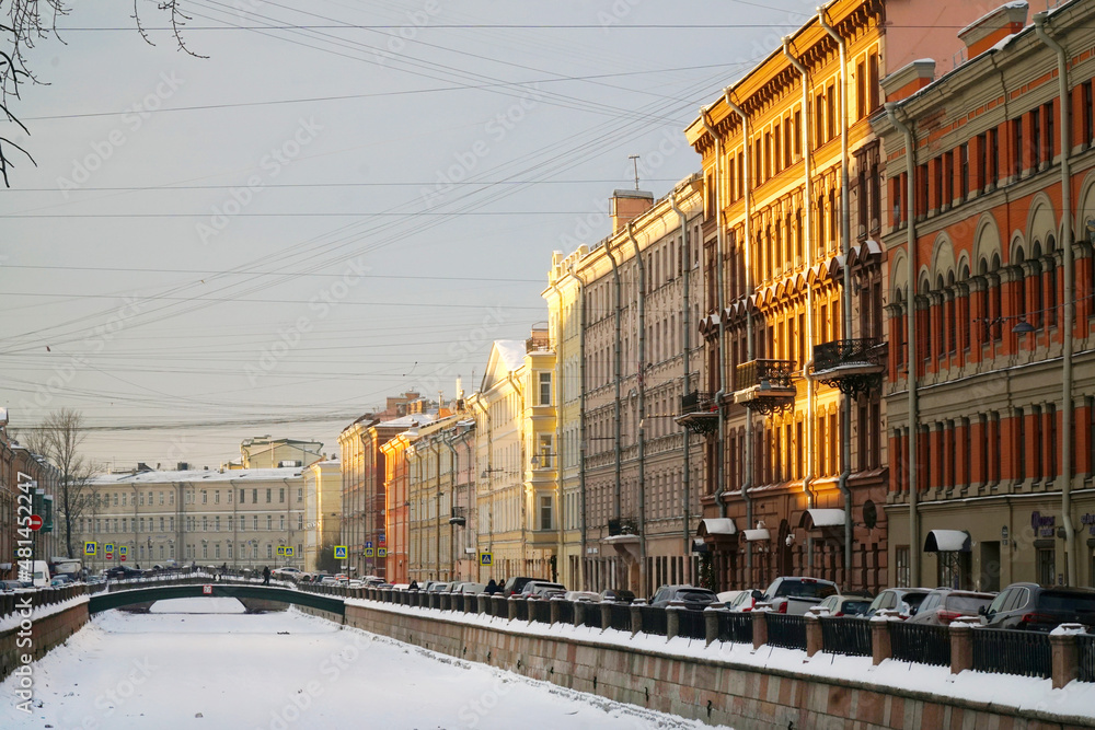 Streets of the city of St. Petersburg in winter.