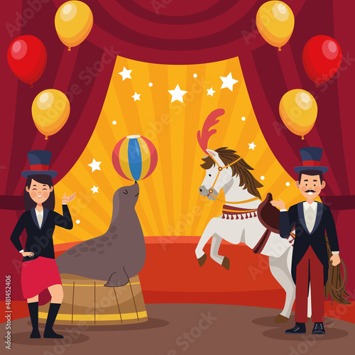 circus couple and animals