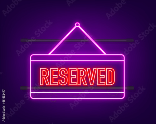 Reserved door neon sign, great design for any purposes. Vector flat illustration. Sale vector illustration.