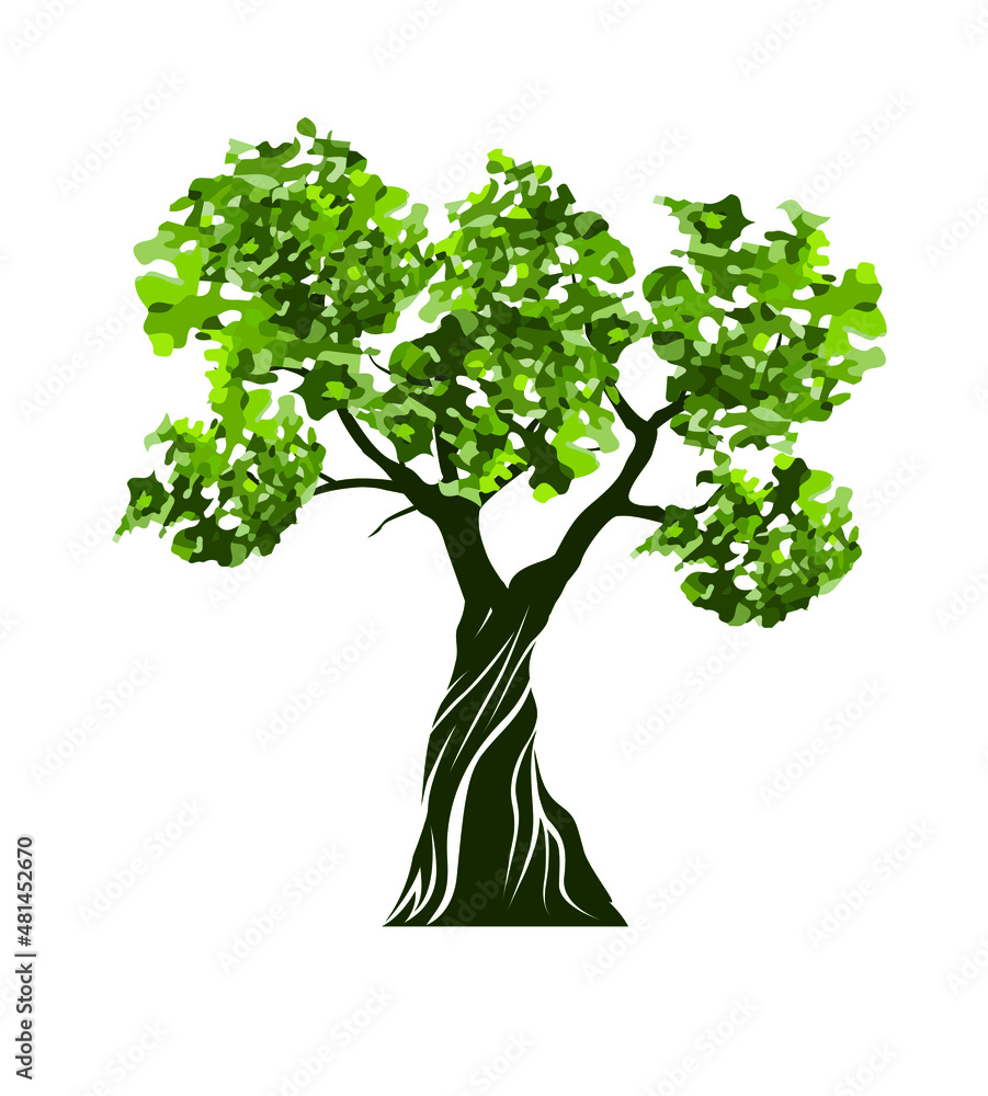 Obraz premium Green Tree with Leaves. Vector outline Illustration. Plant in Garden and Forest.