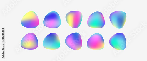 Set of colourful holographic mesh gradient drop button templates