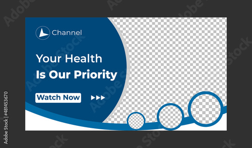 Editable Medical, Health and fitness training, exercise, social media web banner, and youtube thumbnail template | Youtube live stream video thumbnail for marketing agency | video thumbnail | Youtube