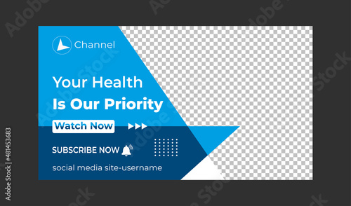 Editable Medical, Health and fitness training, exercise, social media web banner, and youtube thumbnail template | Youtube live stream video thumbnail for marketing agency | video thumbnail | Youtube