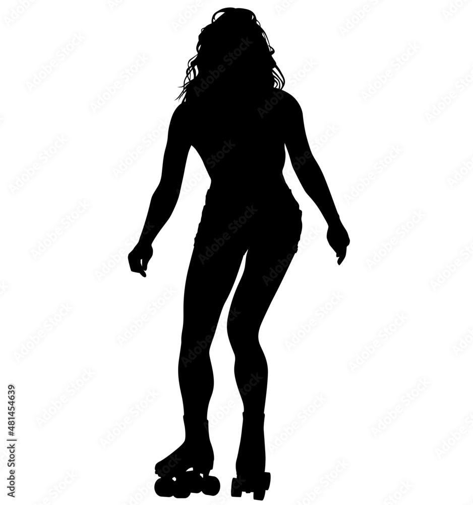 Roller Derby skater girl drives on the quad skates roller skate shoes. Detailed isolated realistic silhouette Roller Derby skater girl drives on the quad skates roller skate shoes. Detailed isolated realistic silhouette