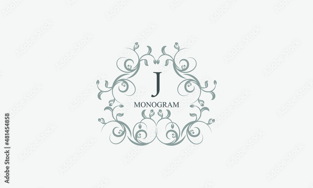 Exquisite floral logo with elegant letter J. Business sign, identity monogram for restaurant, boutique, hotel, heraldic, jewelry Exquisite floral logo with elegant letter J. Business sign, identity monogram for restaurant, boutique, hotel, heraldic, jewelry