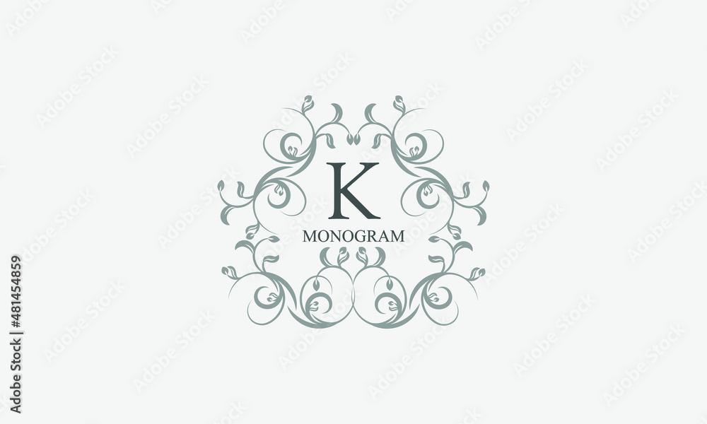 Exquisite floral logo with elegant letter K. Business sign, identity monogram for restaurant, boutique, hotel, heraldic, jewelry Exquisite floral logo with elegant letter K. Business sign, identity monogram for restaurant, boutique, hotel, heraldic, jewelry