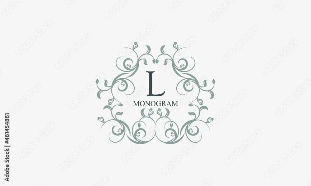 Exquisite floral logo with elegant letter L. Business sign, identity monogram for restaurant, boutique, hotel, heraldic, jewelry Exquisite floral logo with elegant letter L. Business sign, identity monogram for restaurant, boutique, hotel, heraldic, jewelry