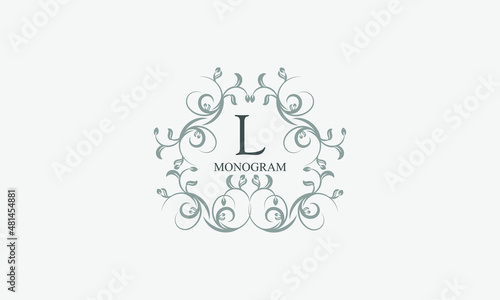 Exquisite floral logo with elegant letter L. Business sign, identity monogram for restaurant, boutique, hotel, heraldic, jewelry