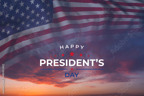 Presidents day card with US flag in sky Fototapet