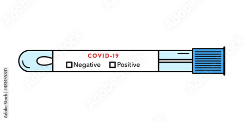 Test tube with cotton nose swab. Covid 19. Filled icon. Vector illustration, flat design