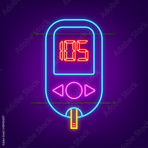 Blood glucose meter level test. Diabetes glucometer. Abstract concept graphic web banner element. Vector illustration.