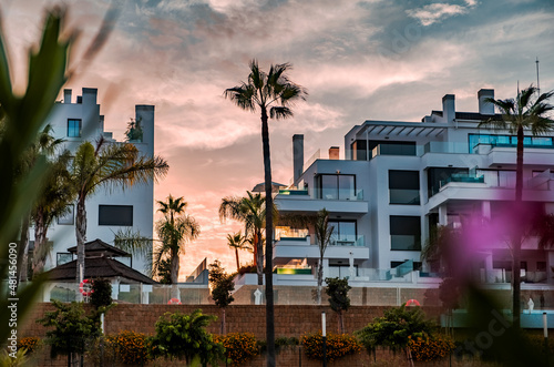 Luxury apartments during sunset