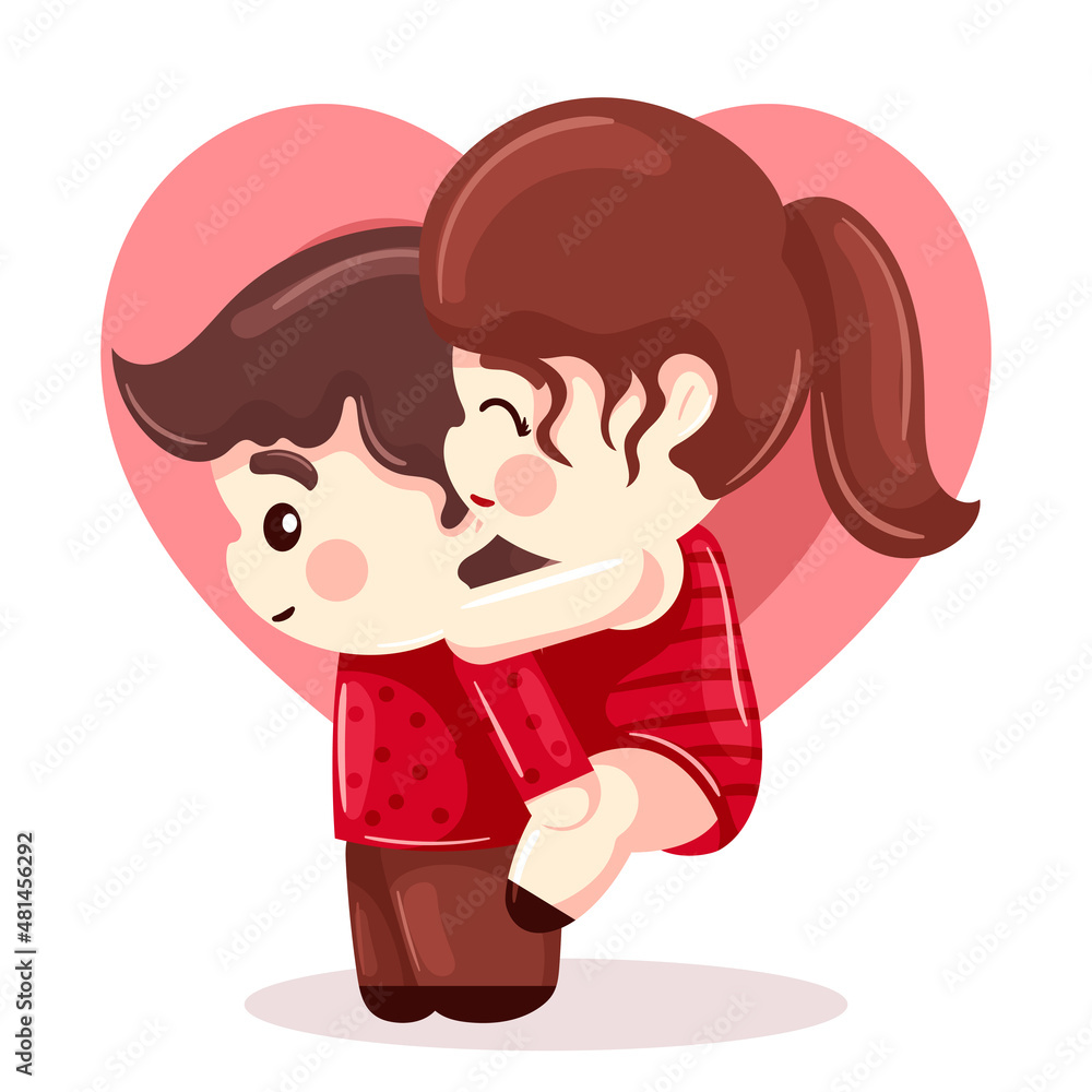 boyfriend carrying his girlfriend on valentines day with heart background cartoon style boyfriend carrying his girlfriend on valentines day with heart background cartoon style