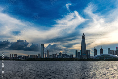 city skyline at dusk