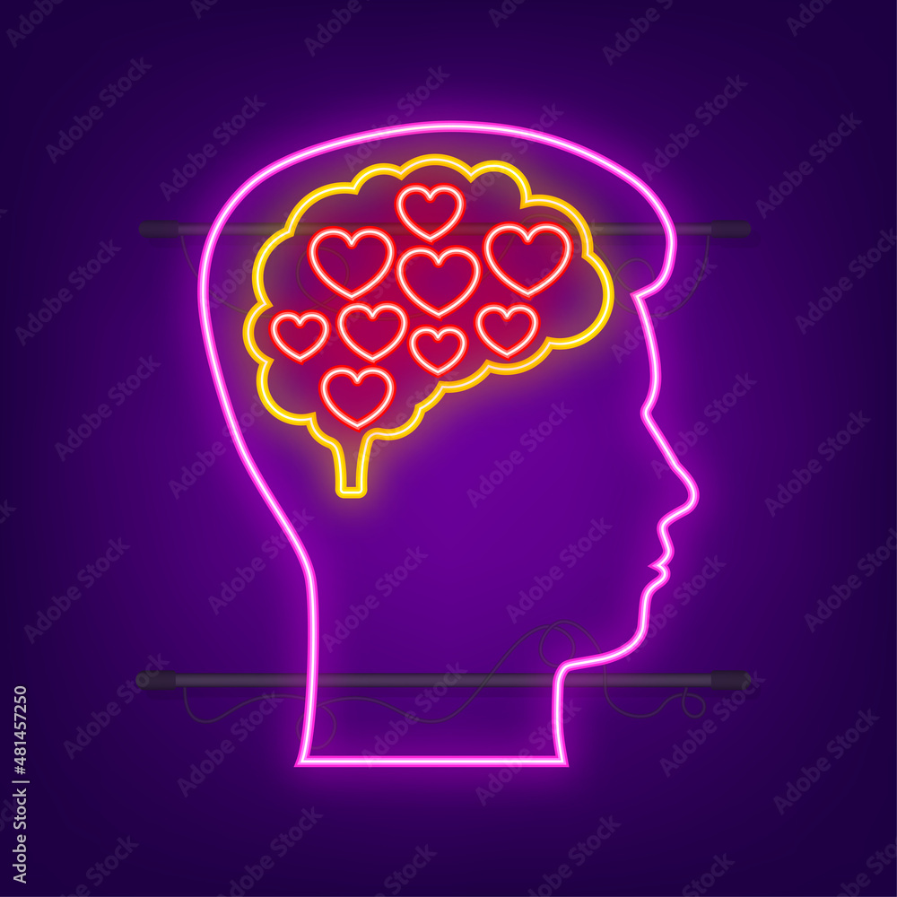 Heart head neon icon, great design for any purposes. 3d vector illustration. Mental health concept. Health care concept. Heart head neon icon, great design for any purposes. 3d vector illustration. Mental health concept. Health care concept.