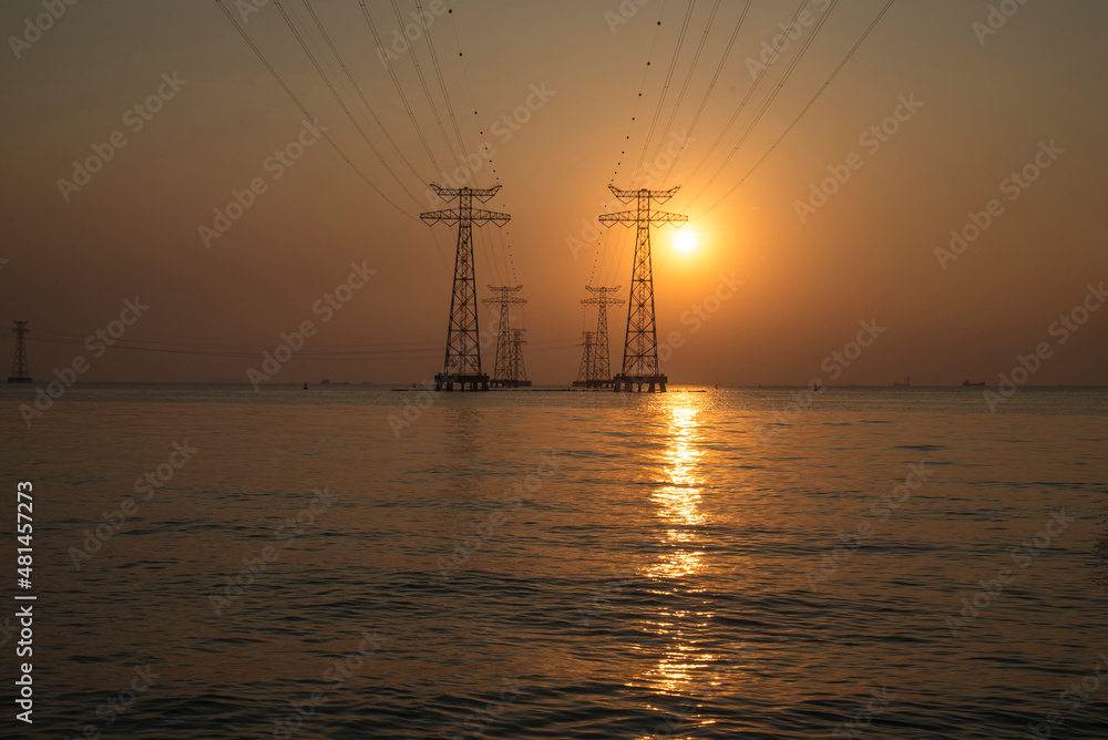 power lines at sunset