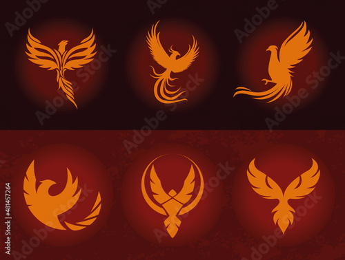 six phoenix birds icons