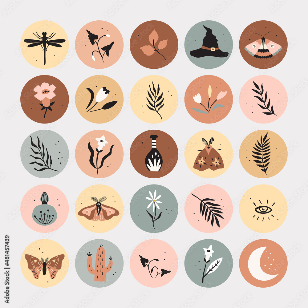 Boho highlights cover icons set. Vector Boho highlights cover icons set. Vector