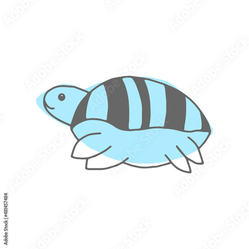 Cute cartoon turtle in childlike flat style isolated on white background. Vector illustration.
