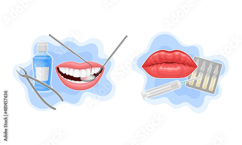Dental care and lips injection with hyaluronic acid filler vector illustration