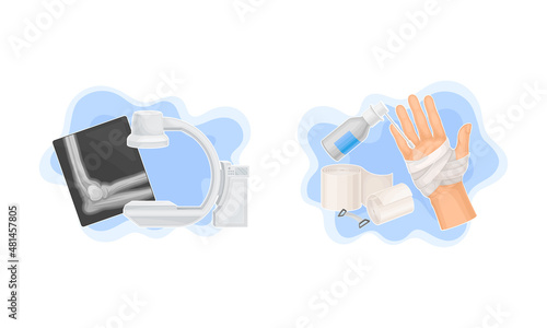 Foot x-ray treatment of an injured hand vector illustration